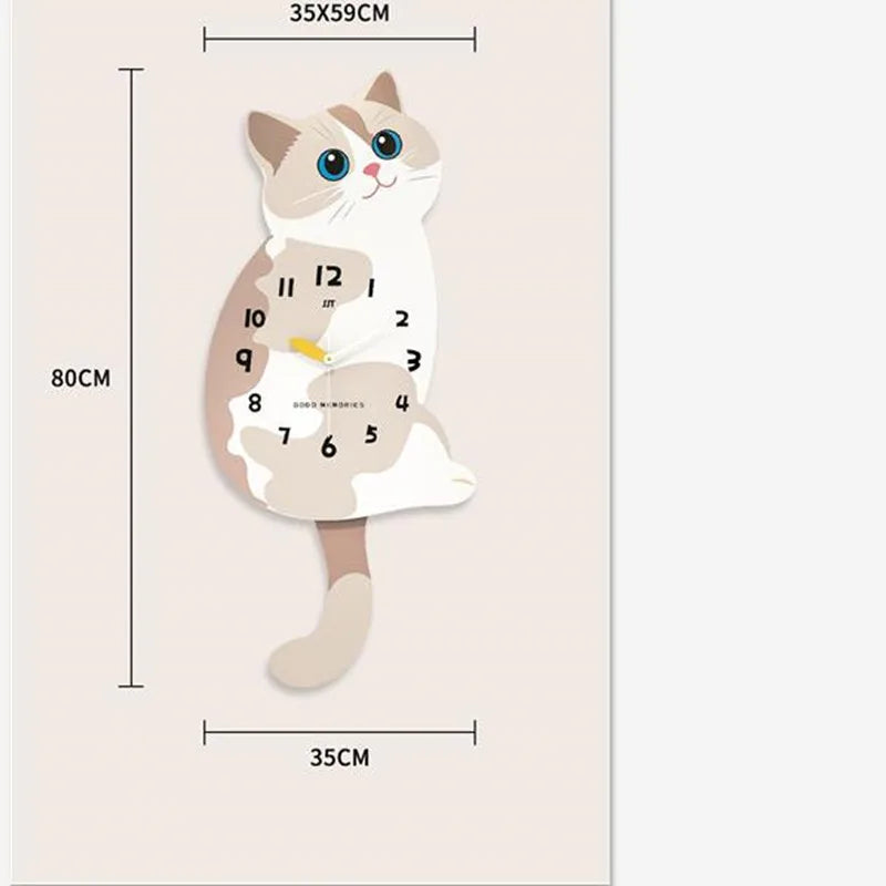 Swinging Cat Tail Wall Clock - Silent Modern Decor for Living Room, Minimalist Creative Hanging Clock